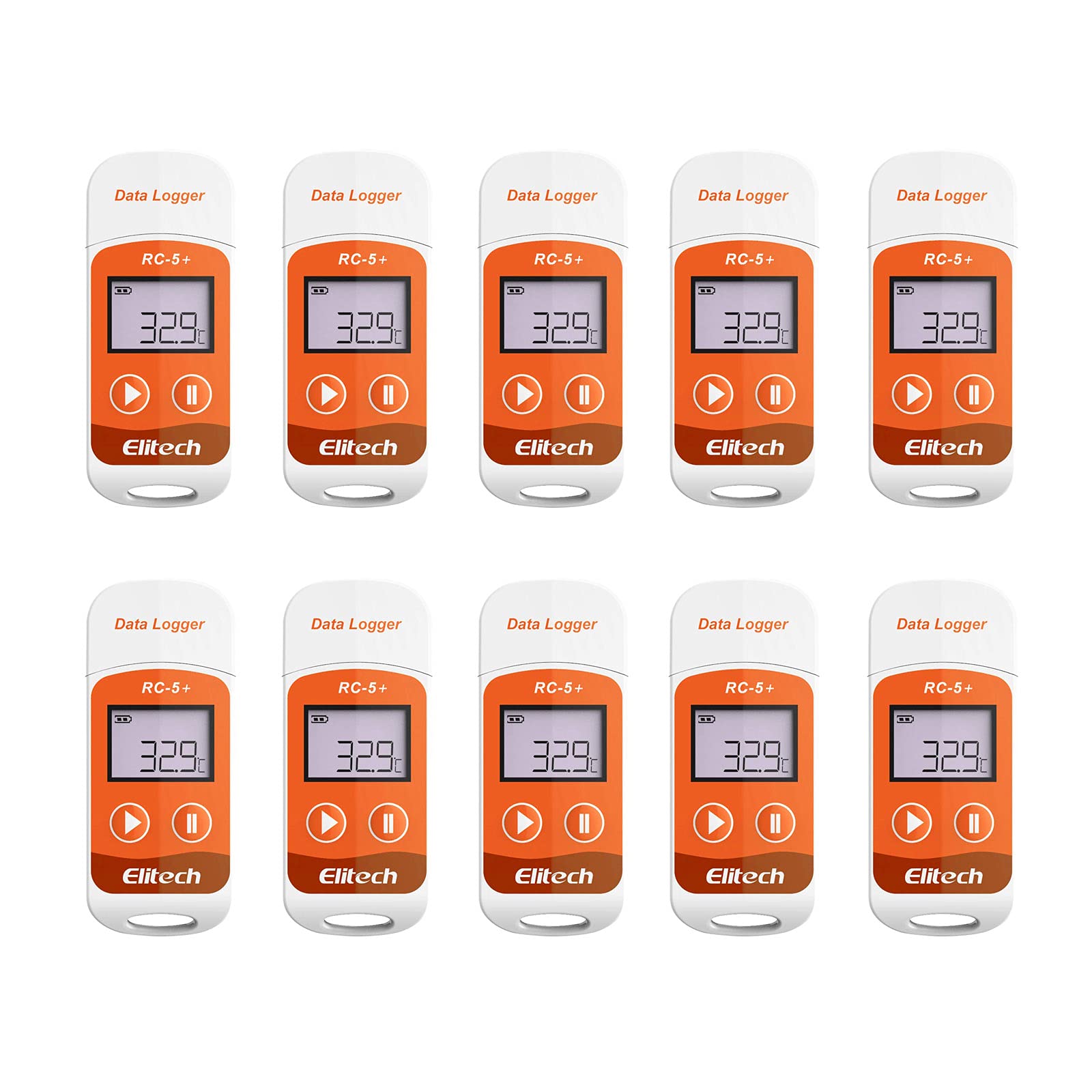 Elitech 10PCS Temperature Data Logger 32000 Points USB Temperature Data Recorder, PDF & CSV Data Report Export, RC-5+