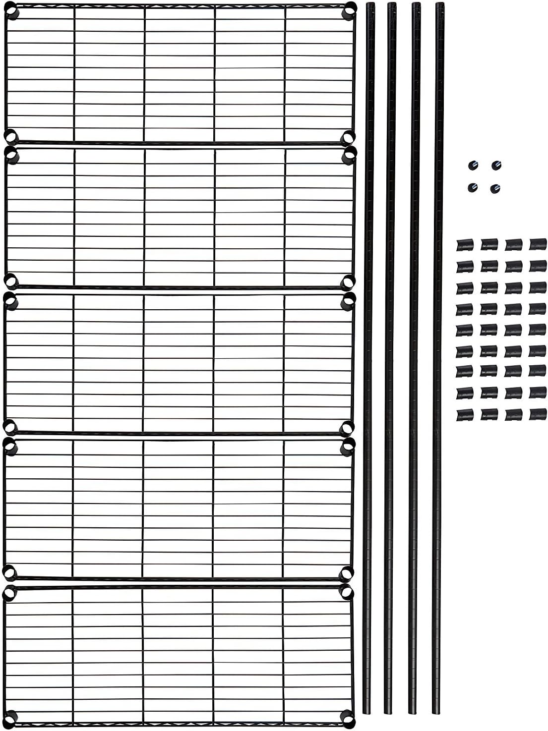Basics 5-Shelf Adjustable, Heavy Duty Storage Shelving Unit (350 lbs loading capacity per shelf), Steel Organizer Wire Rack, Black,(36L x 14W x 72H): Home & Kitchen