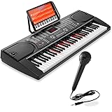 Hamzer 61-Key Electronic Keyboard Portable Digital Music Piano with Lighted Keys, Microphone & Sticker Set