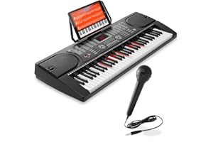 Hamzer 61 Key Keyboard Piano with Lighted Keys, Built-In Speakers, Microphone & Key Labels - Portable Electronic Keyboard Instrument for Beginners