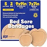 5 CT Mixed Bed Sore Bandages - 7"x7" & 9"x9" Waterproof Sacral Foam Dressing for Pressure Sores - Sterile Silicone Bandages for Wounds - Bed Sore Protectors