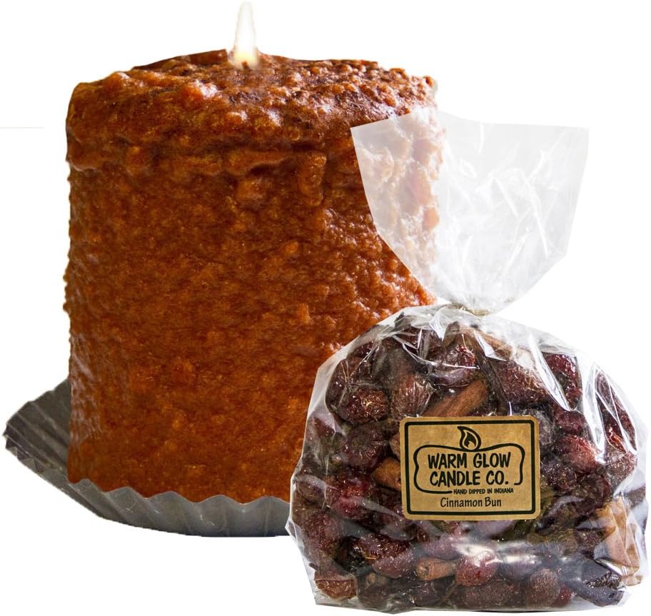 Warm Glow Candle Company Hearth Candle w/6oz Cinnamon Bun Scented Rose Hips, 6 oz