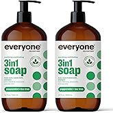 Everyone 3-in-1 Soap, Body Wash, Bubble Bath, Shampoo, 32 Ounce (Pack of 2), Peppermint Tea Tree, Coconut Cleanser with Organ