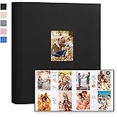 Photo Album 4x6 600 Photos with Writing Space Linen Cover with Front Window Picture Album, 600 Photos 4x6 Photo Album Book for Wedding Kids Travel Family Baby Pictures (Black)