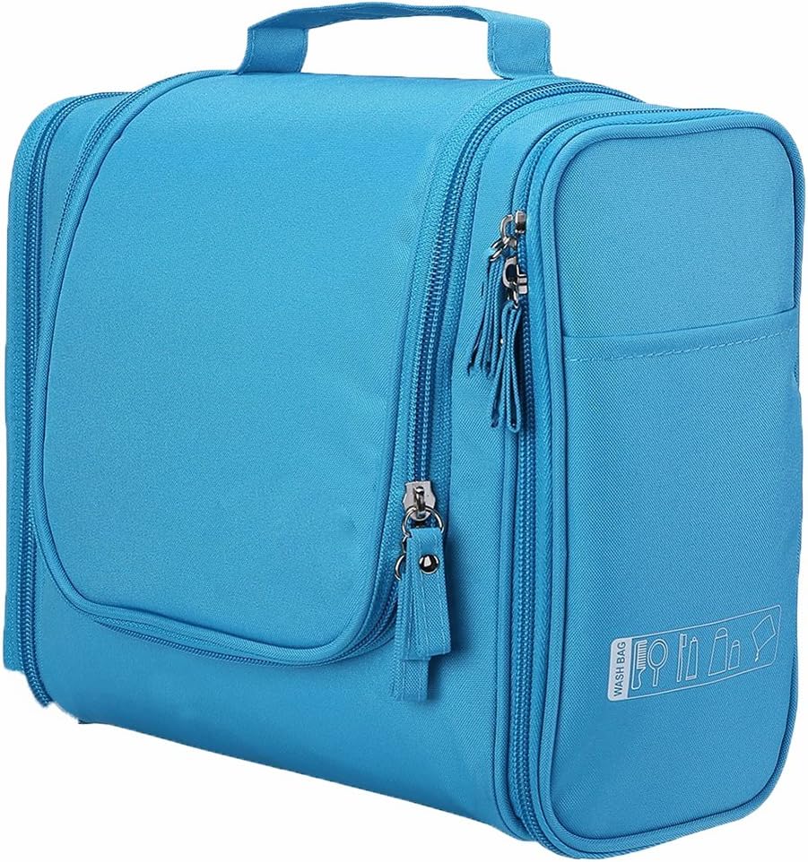 ProEquipeDeluxe Travel Kit Organizer W/Hanger Hook Bathroom Storage Cosmetic Bag Toiletry Bag Waterproof FREE TOOTHBRUSH KIT (SKY BLUE)
