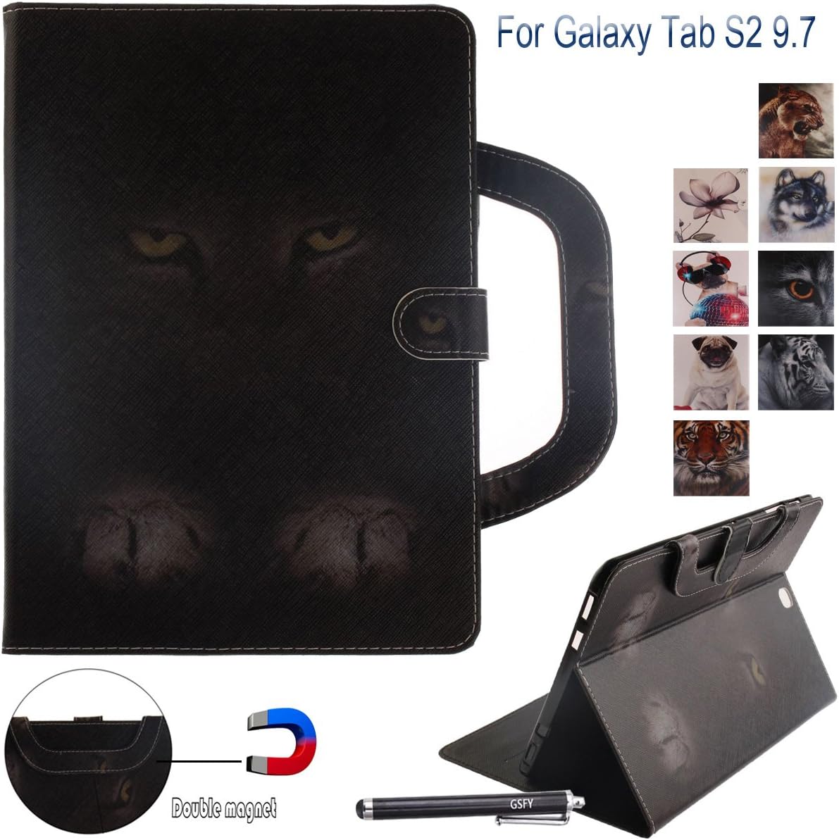 Galaxy Tab S2 9.7 Case, Newshine Portable Type PU Leather Magnetic Folio Wallet Cover with Card Holder for Samsung Galaxy Tab S2 9.7 inch SM-T810/T813/T815 Tablet, Dark Cat