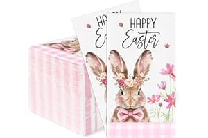 GIFTPEAK 100Pcs Easter Napkins Disposable Decorative Paper Guest Napkins, Happy Easter Bunny Rabbit Hand Towel, Spring Floral Easter's Paper Napkins for Bathroom Kitchen Lunch Dinner Party Supplies Table Decor