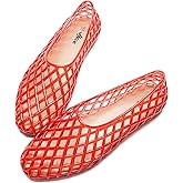 HEVA Women's Jelly Mesh Flats Breathable Clear Hollow Shoes Summer Beach Jellies Ballet Sandals