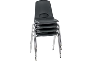 Factory Direct Partners 10384-BK 18" School Stack Chair, Stacking Student Seat with Chromed Steel Legs and Nylon Swivel Glides for in-Home Learning, Classroom or Office - Black (4-Pack)