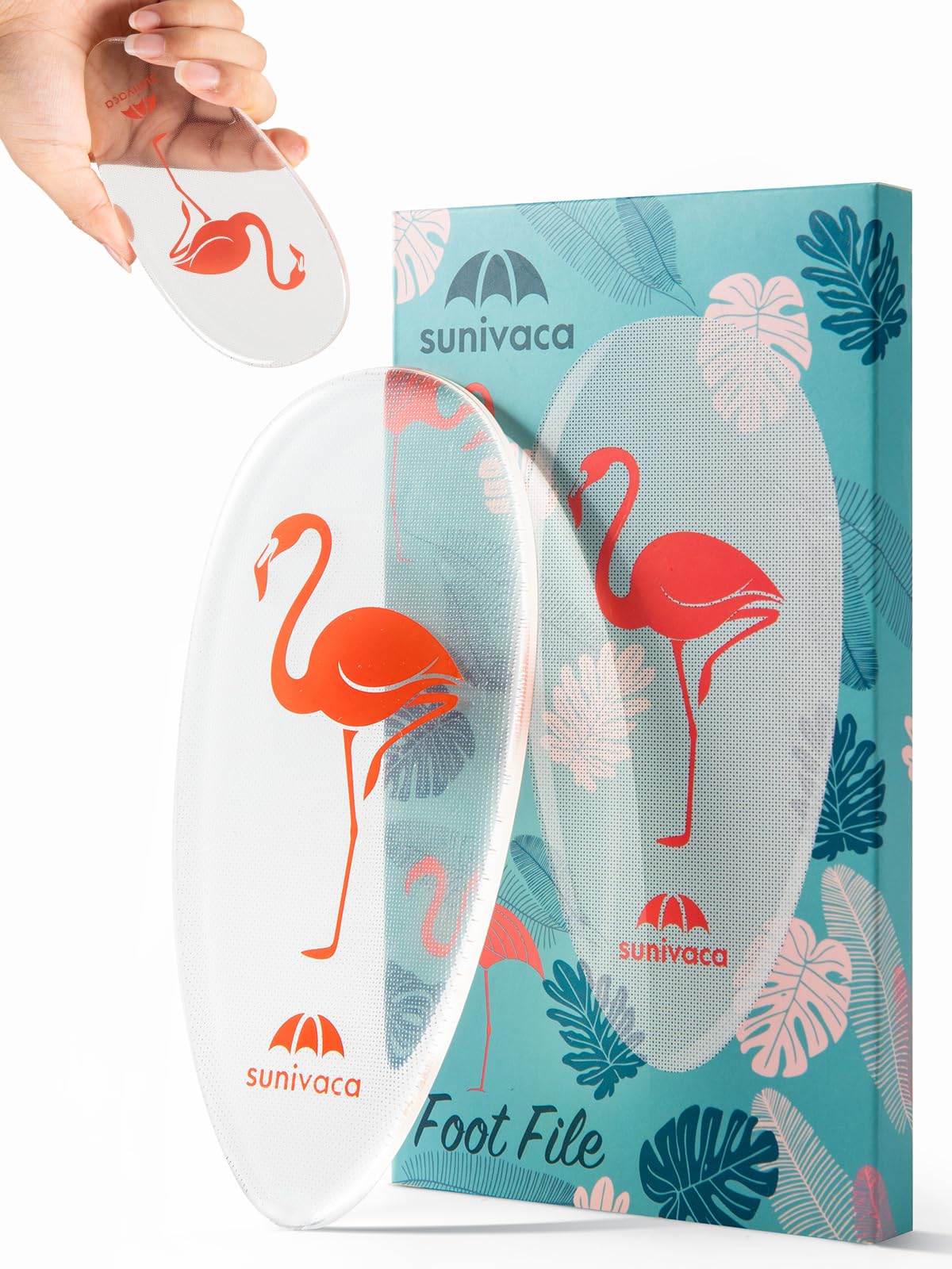 Sunivaca Glass Foot File Callus Remover for Feet, Flamingo Gifts for Women, Feet Scrubber Dead Skin Remover, Professional Pedicure Tools at Home, Heel Scraper for Cracked Heels Heavy Duty