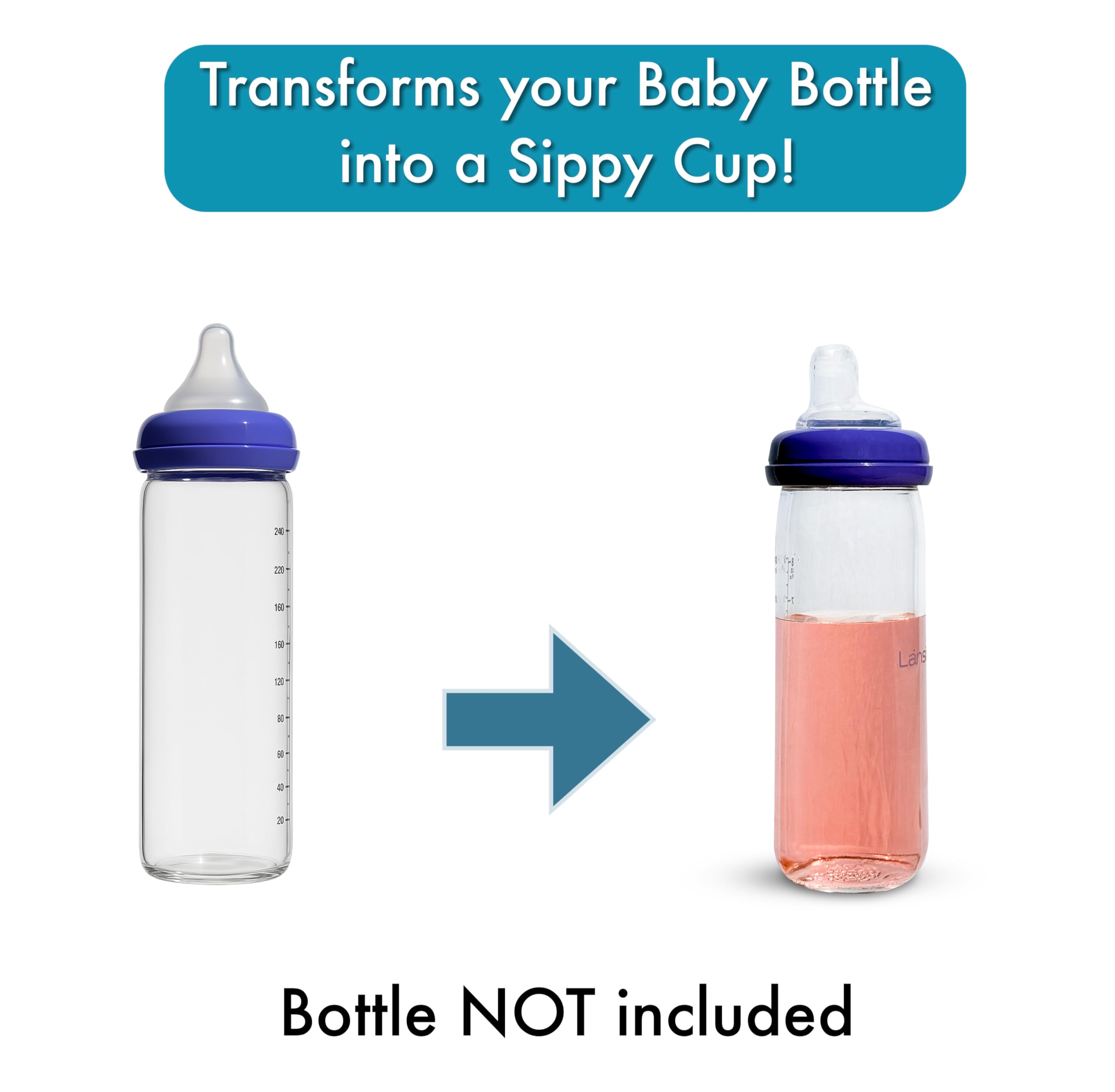 Sippy Spout Nipples for Lansinoh, MAM and Evenflo (Wide Neck) Baby Bottles, 4-Count, Soft Spout, Food Grade Silicone, BPA-Free, Variable Flow, Spill-Proof, Converts Baby Bottles to Sippy Cup 4+ months