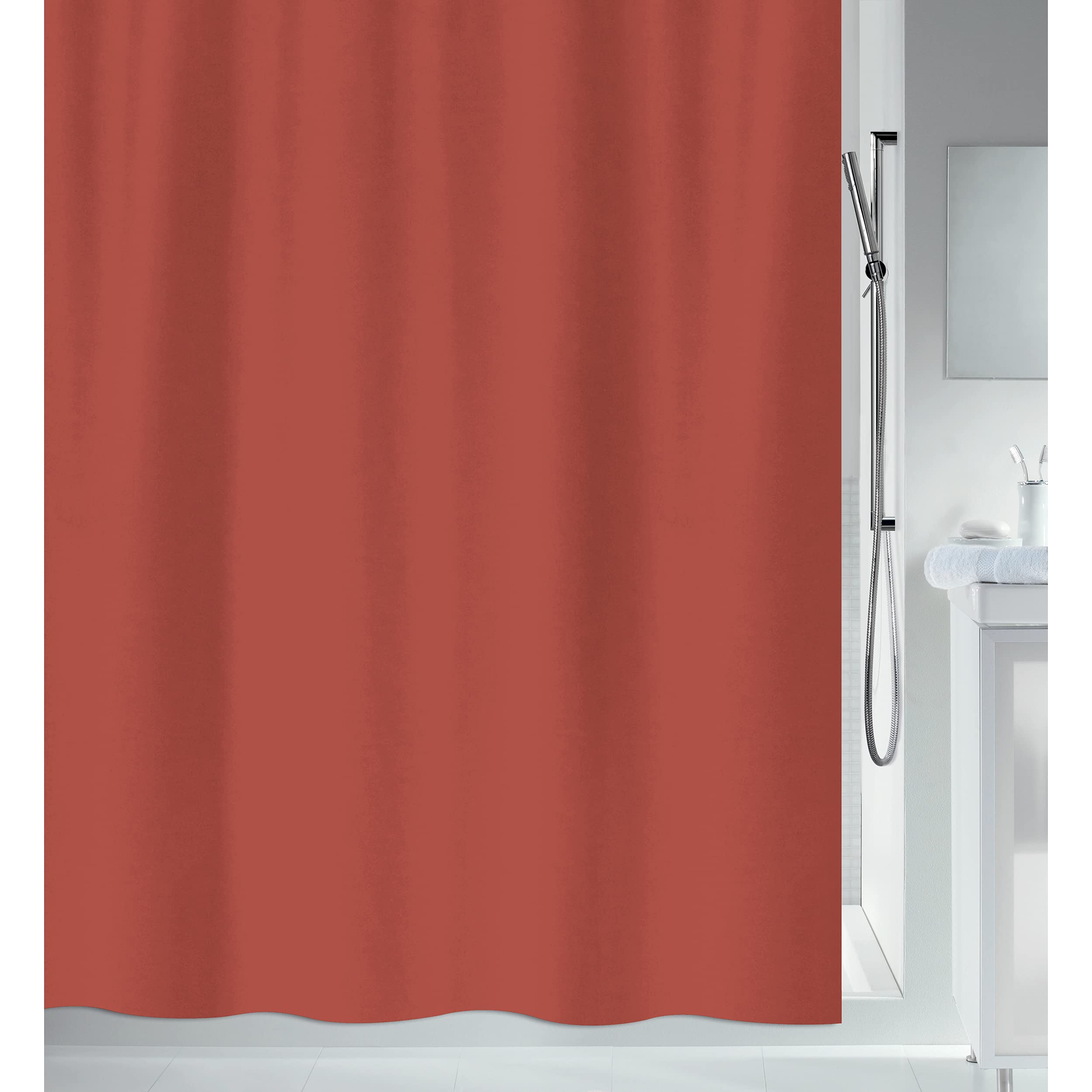 Spirella Primo Anti-Mould Shower Curtain - Anti-Bacterial, Washable, Waterproof - Polyester, 180 x 200 cm, Terracotta Red