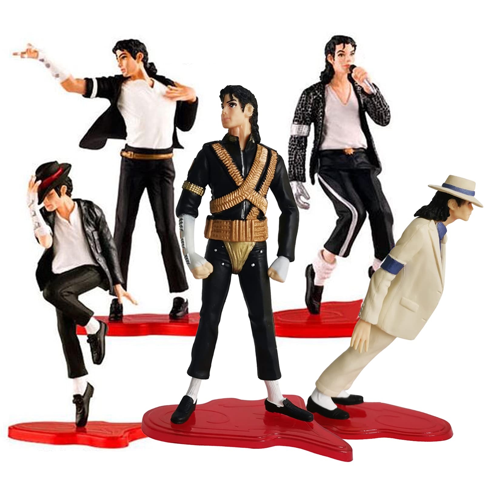BOMJJOR 5 Pack Michael Action Figure Rock King Classic Album Dolls MJ Action Figure Toy Playset