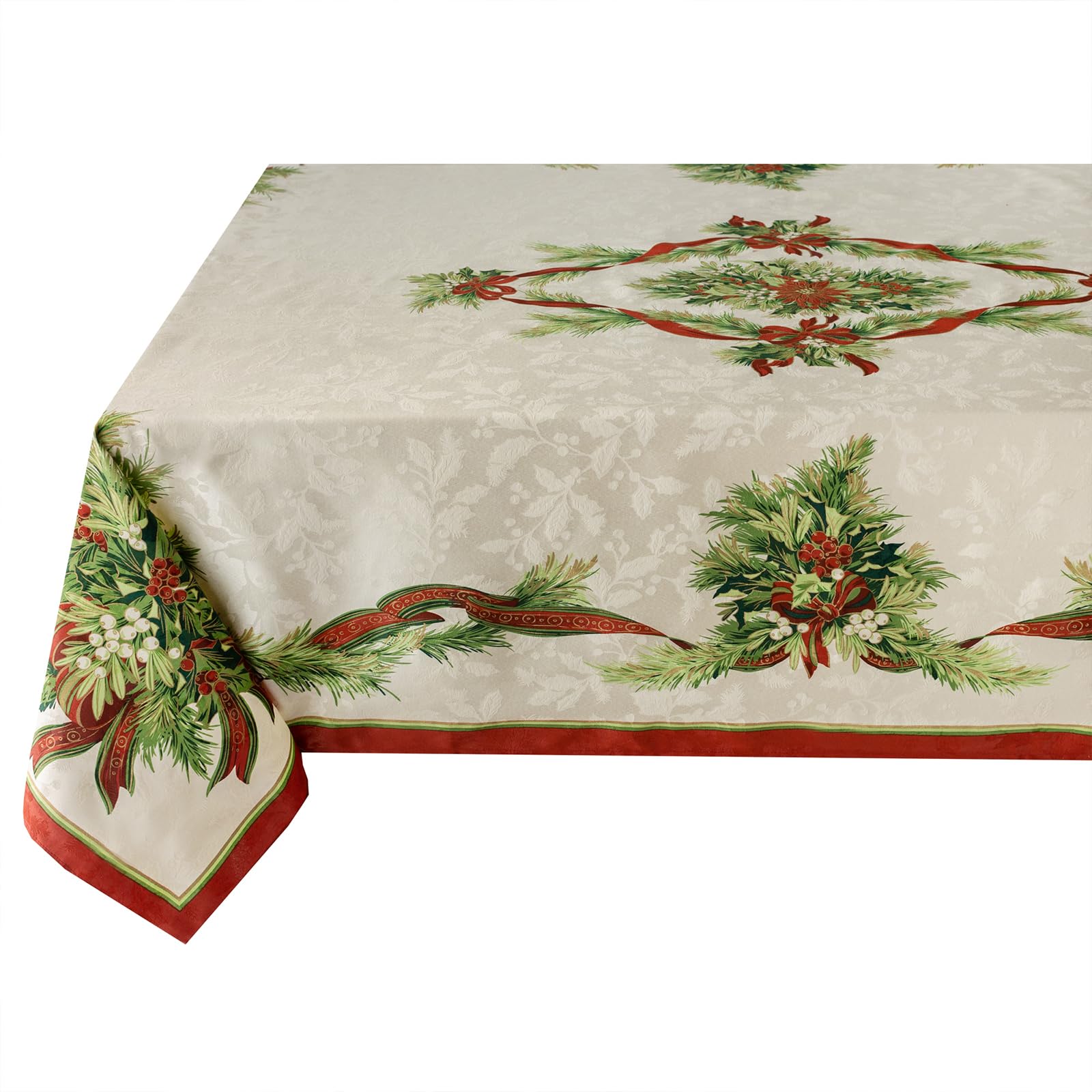 Benson Mills Christmas Ribbons Engineered Printed Fabric Table Cloth, Winter, Holiday and Christmas Tablecloth (52" X 70" Rectangular, Xmas Ribbons) โ image 1