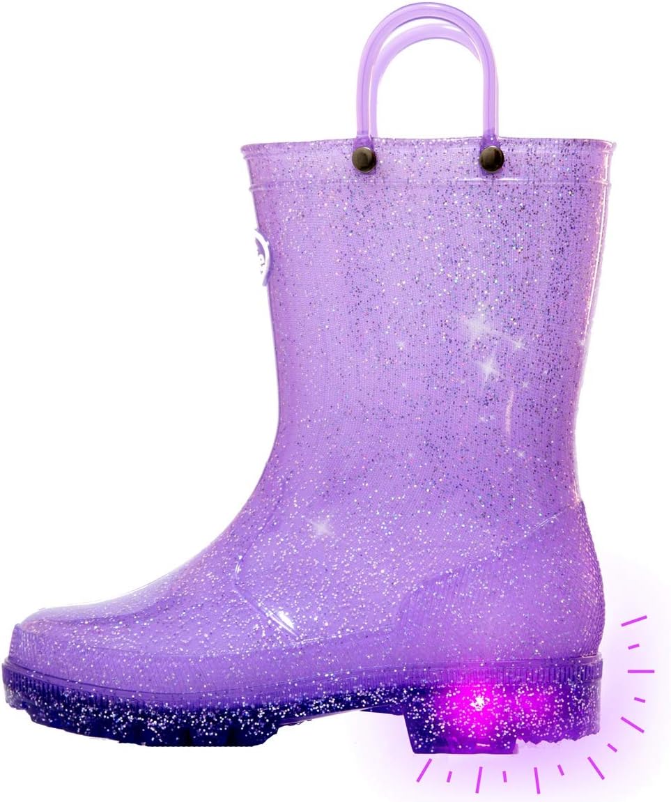 Outee Girls Kids Adorable Glitter Light Up Rain Boots