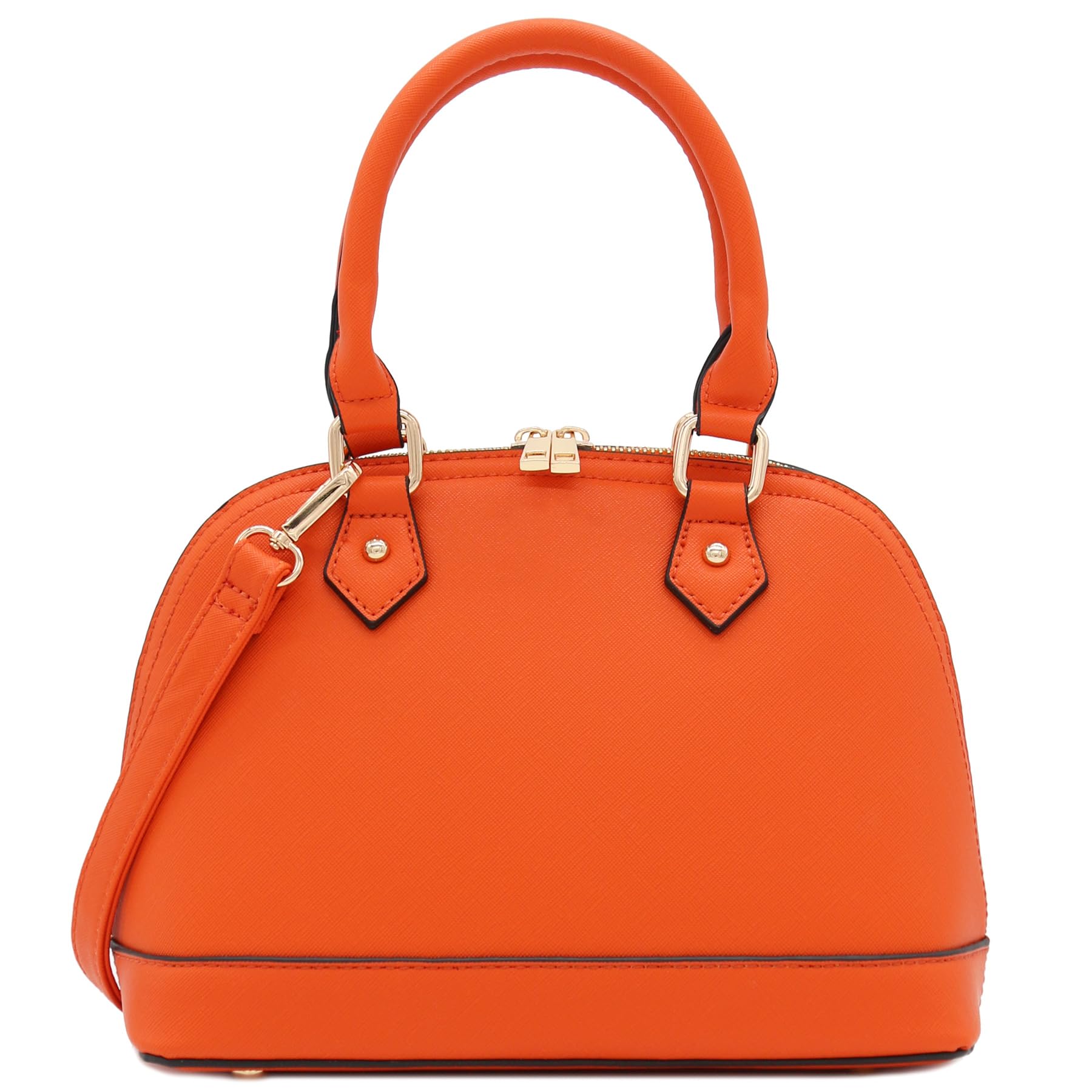 FashionPuzzle Zip-Around Saffiano Classic Dome Satchel, Orange, One Size