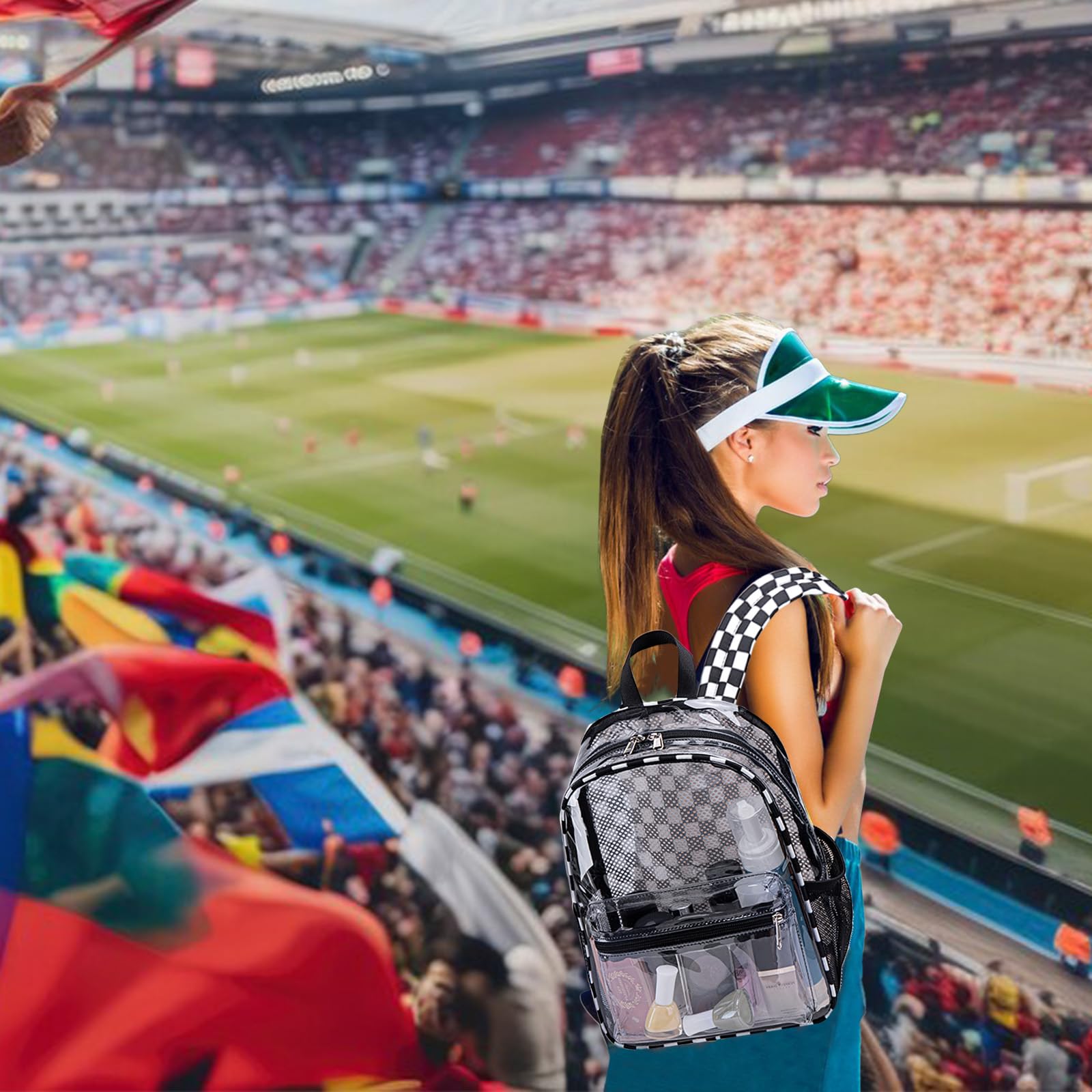 BTOOP Clear Mini Backpack for Stadium Events 12x12x6 Small Transparent Backpacks Plastic See Through Clear Bag for Concerts Work Festival Security Travel