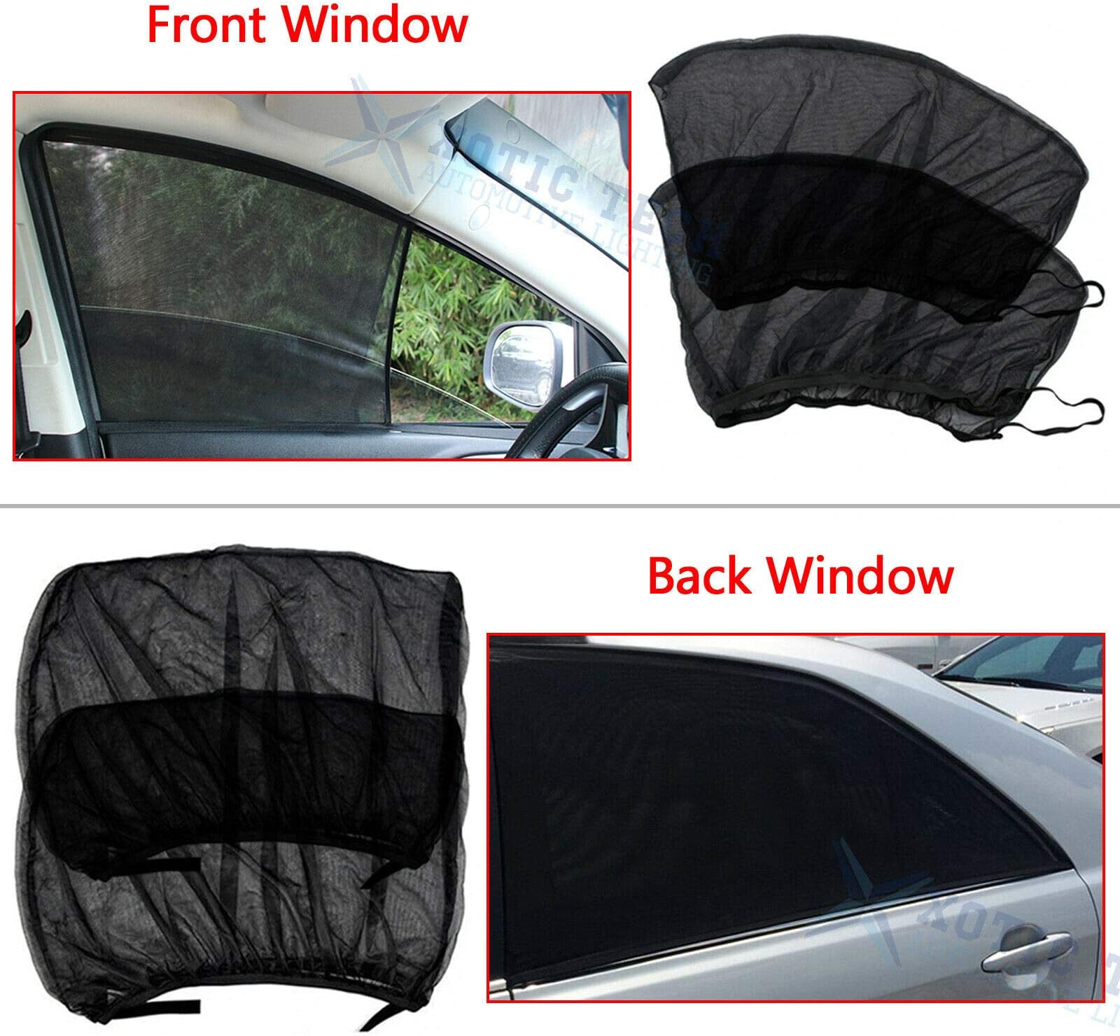 Car Side Window Sunshade Mesh Universal Fit Car Front Back, UV Protection Breathable Stretchable Cover, Windshield Sun Shield,Heat Sun Glare Protector for Baby Pet Fit Most Cars(4 pieces)