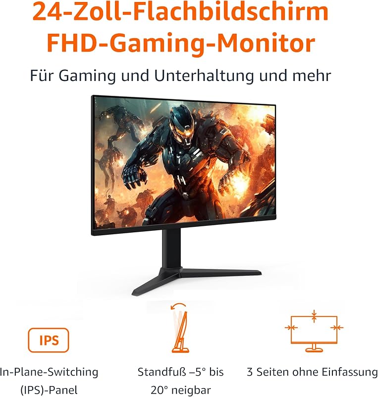 Gaming-Monitor 24 Zoll (23,8 Zoll sichtbar(61 cm)), FHD 1080p, 165 Hz, VESA-kompatibel, adaptive Synchronisierung, 1 ms Reaktion, Schwarz