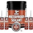 Liquid Rubber Waterproof Sealant - Waterproof Leak Repair Coating, Multi-Surface Rubber Paint, Durable Sealant for Roofs, Kit Includes- 5 Gallon Sealer, Caulk 10.2 oz 4 Pack, Seam Tape 4" x50' Black