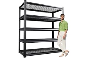 XCXVVB 72" H Garage Shelving Heavy Duty,5 Tier Garage Storage Shelves,Metal Shelving Unit,Adjustable Steel Utility Shelf,Use for Basement,Warehouse, Pantry Closet,Black (72" H*36" W*15.9" D)