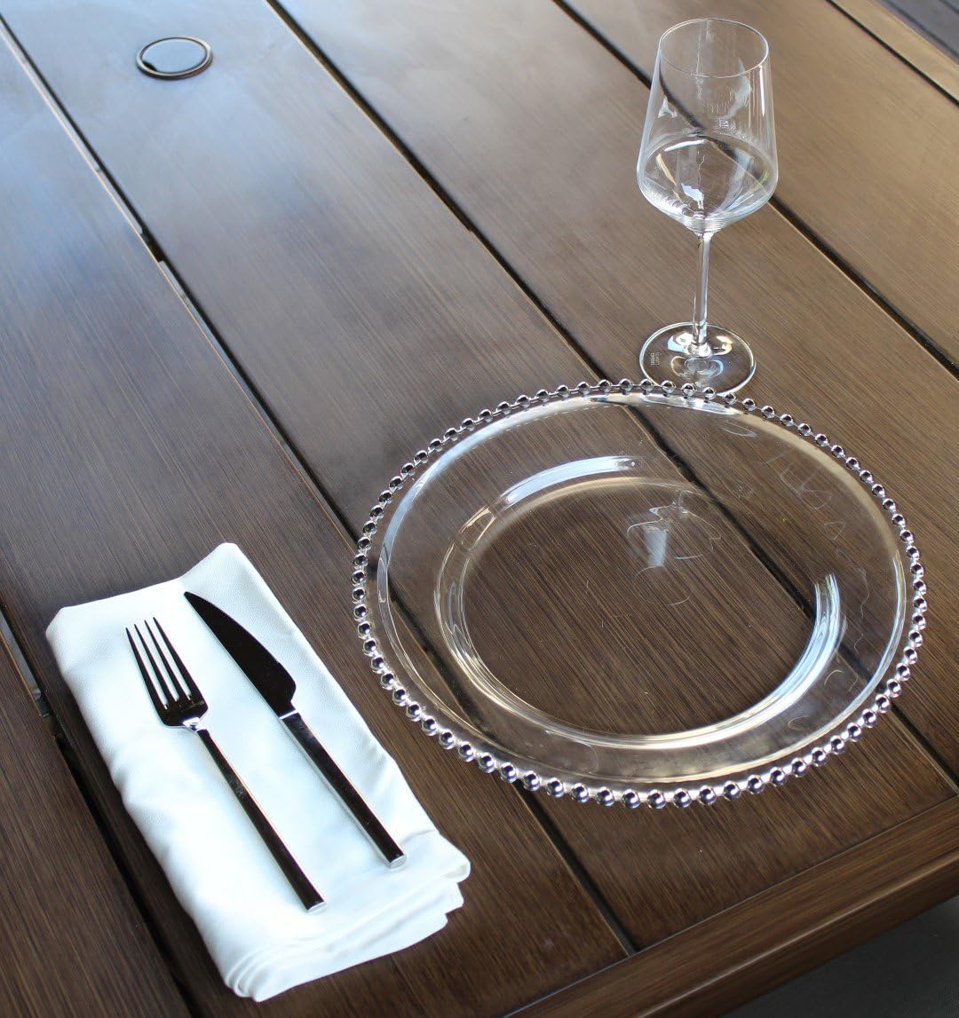  | Clear Glass Charger 12.6 Inch Dinner Plate With Beaded Rim - Set of 4 - Gold: Charger & Service Plates