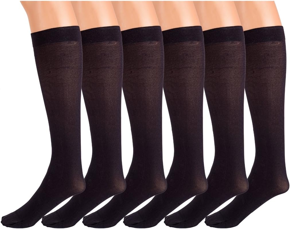 CUCCU 6 Pairs Pack Women Opaque Stretchy Spandex Knee High Trouser Socks