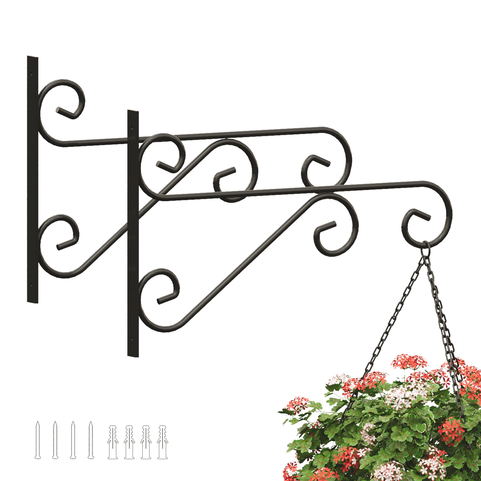 Photo 1 of **MISSING OTHER BRACKET AND SCREWS**
PROWORX 2 Pack 16 Inch Plant Hangers Outdoor Bracket, Indoor Wall Mount Metal Heavy Duty Rust-Resistant Bird Feeder Plant Hooks for Hanging Planters, Flower Baskets, Black