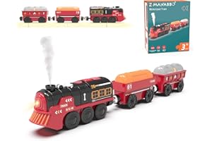 Z MAYABBO Toy Train Electric Train Set for Wooden Tracks, Christmas Motorized Train Toys for Toddlers, Battery Operated Train Includes Lights, Sounds, Smoke, Steam Train Compatible with Thomas, Brio