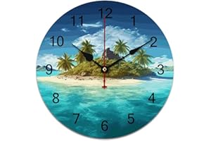 TESBNDDJ Wall Clock Tropical Island Battery Operated Wall Clocks PVC Silent Non-Ticking Round Wall Clock for Living Room Kitc
