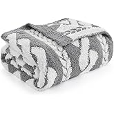 Amélie Home Cable Knit Throw Blanket for Couch, Super Soft Fuzzy Cozy Throw, Giftable Knitted Blanket for Women Men, Birthday, Sofa Bed Living Room Decor, 50" x 60", Cable Grey & White