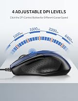 TECKNET USB Wired Mouse 6400 DPI 6-Button Ergonomic USB Plug and Play view 2