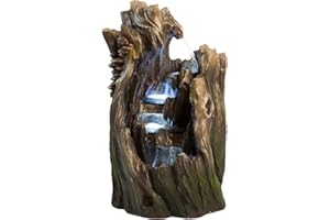 HARMONY FOUNTAINS 22" Walnut Log Indoor/Outdoor Garden Fountain: Tiered Outdoor Water Feature for Gardens & Patios. Original Hand-Crafted Design w/LED Lights.