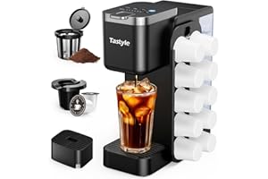 Tastyle Hot & Iced Coffee Maker with Magnetic K-Pod Organizer (Pods Not Included), Stores 10 Pods, 4-5 Cups Coffee Maker & Single-serve Brewer for K Cup & Grounds, 40oz Removable Water Tank, Black