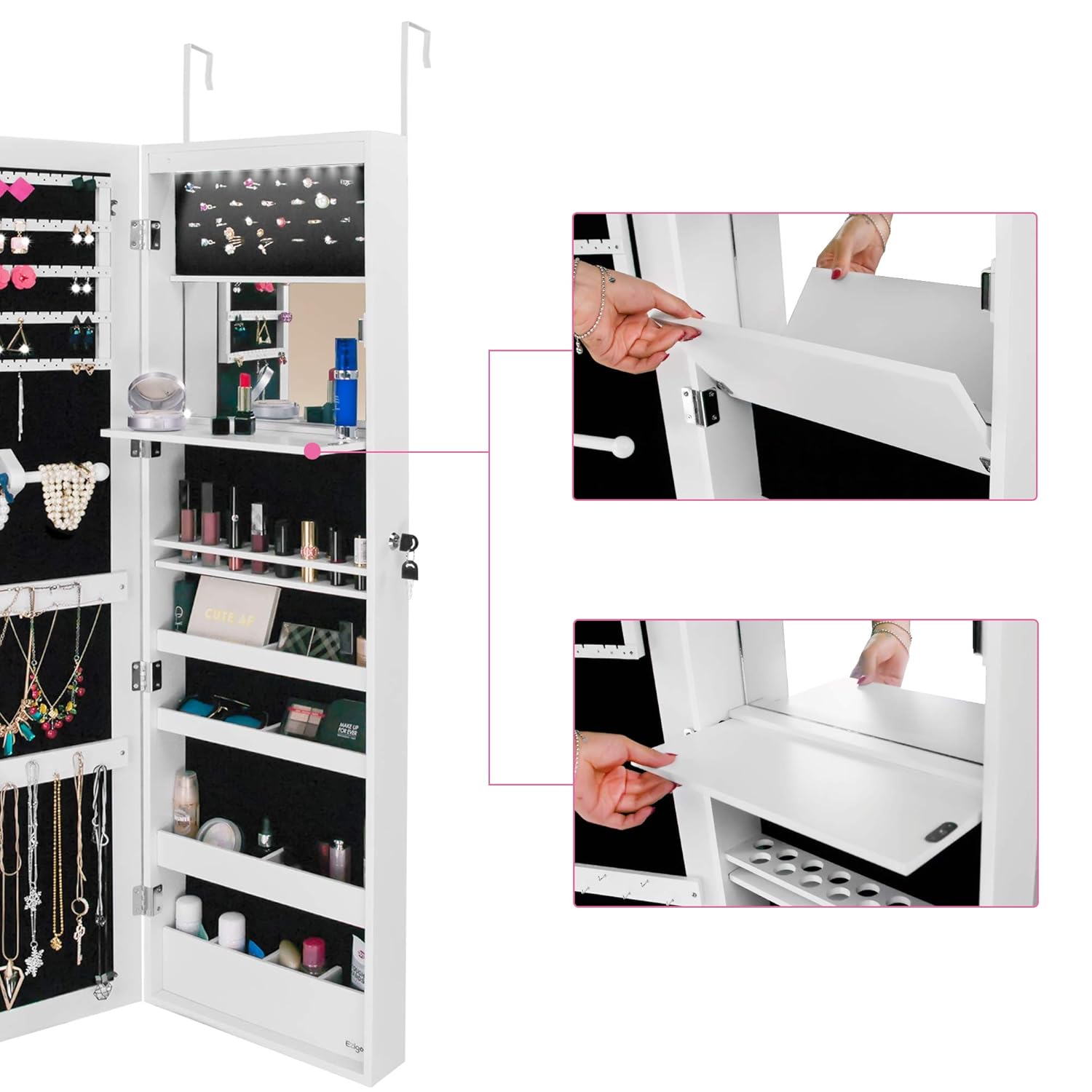 Armoire A Bijoux Murale Ezigoo Armoire A Bijoux Verrouillable A Lumieres Led Armoires Boites A Bijoux Et Presentoirs