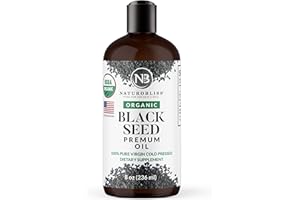 NaturoBliss Organic Black Seed Oil 100 Virgin Cold Pressed Omega 3 6 9 Super Antioxidant for Immune Support, Joints, Mobility, Digestion, Hair Skin Vegan, Gluten-Free, Non-GMO USDA Certified 8oz