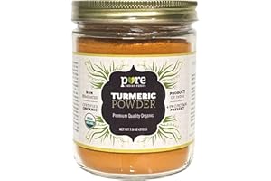 PURE INDIAN FOODS Organic Turmeric Powder Spice 8.5 oz - Freshly Packed in Glass Jar