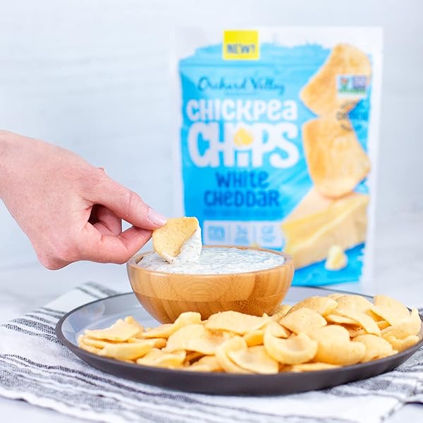 ORCHARD VALLEY HARVEST WHITE CHEDDAR CHICKPEA CHIPS, 3.5 OUNCES (PACK OF 6), PLANT-BASED PROTEIN, NON-GMO, NO ARTIFICIAL INGREDIENTS