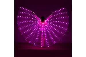 iMucci LED Lights Belly Dance Isis Wings - Bellydance Glow Angel dance Wings with Telescopic Sticks Flexible Rods for Adults and Child Pink