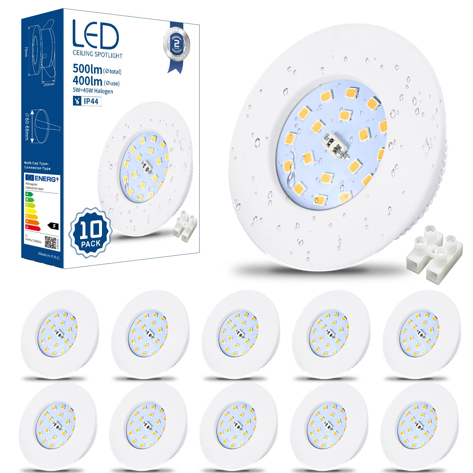 HiBay 10x 5W Recessed Ceiling Lights Ultra Thin LED Downlights IP44 Spotlights White 3000K Warm White Down Lighting for Bathroom Kitchen Soffits