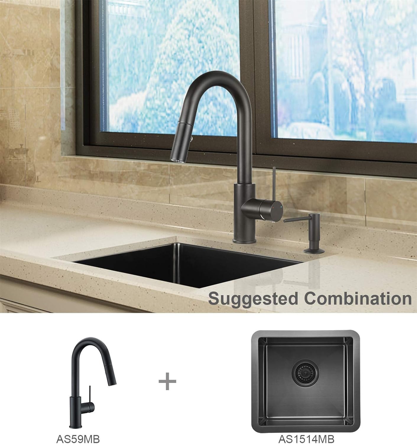AguaStella AS59MB Matte Black Bar Faucet or Prep Kitchen Sink Faucet with Pull Down Sprayer and Single Handle - - 