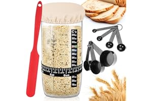 CEOJPA Sourdough Starter Kit, Glass Sourdough Starter Kit for Beginners with Date Marked Feeding Band, Thermometer, Scraper, Container, Breathable Cover, Metal Lid