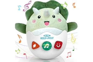 WOWOHAGE Baby Dinosaur Toys 0-3-6-12 Months, Musical Infant Toys with Light & Sounds, Soft Plush Stuffed Animal, Newborn Boys Girl 1st Birthday Shower Gift, Roly-poly Sensory Tummy Toy Easter Egg Gifts