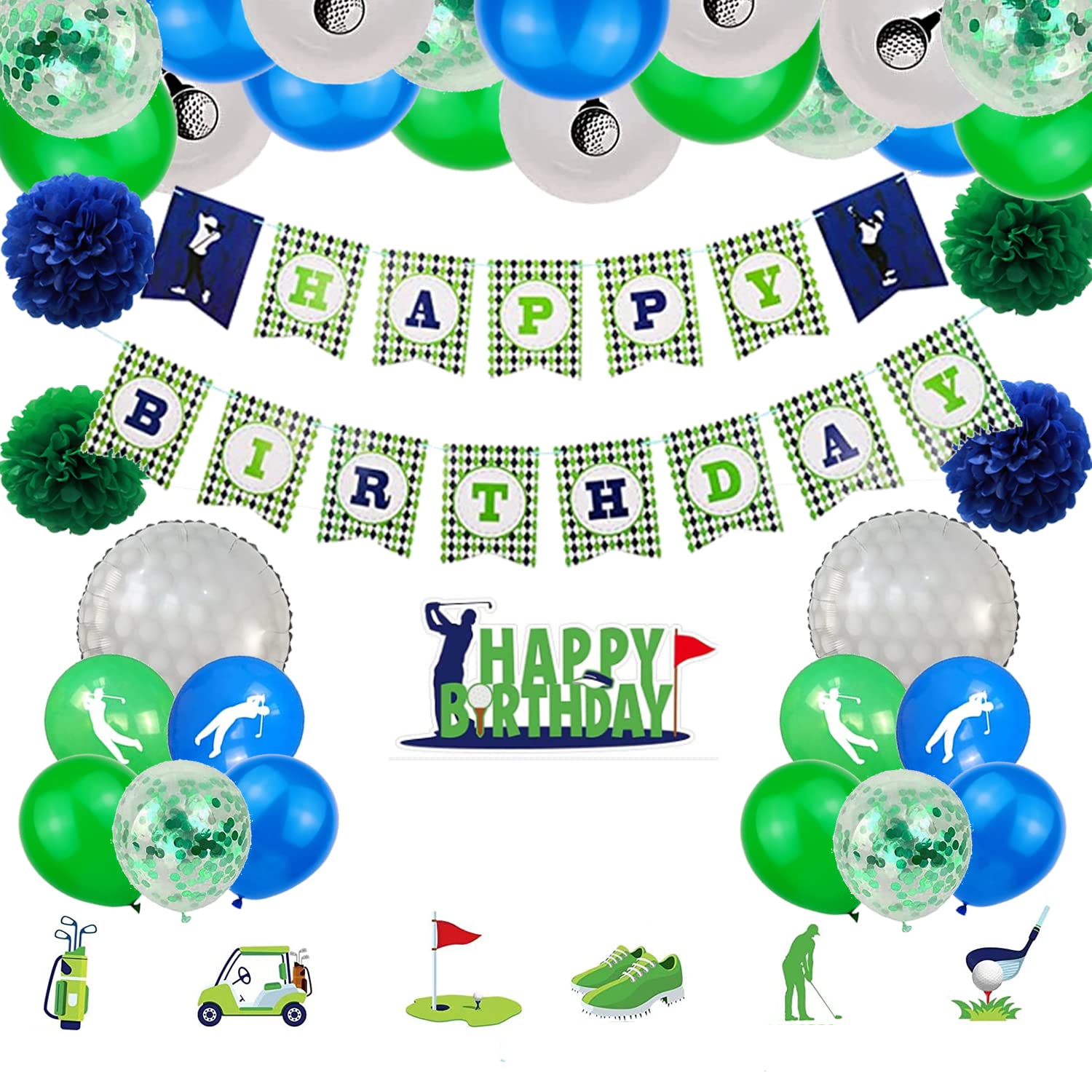 Golf 1st Birthday Decorations - Happy Birthday Banner, Cake Topper & More