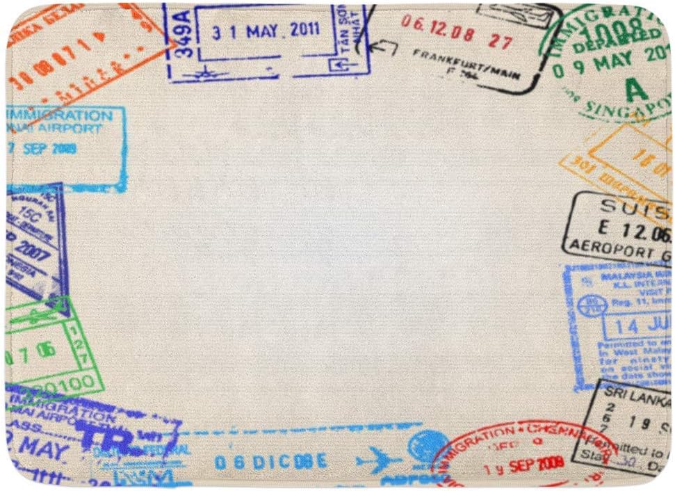 KENTONG Hill Bath Mat Mexico Malaysia Travel with Different Passport Stamps Thailand Tourism Bathroom Decor Rug 15.7" x 23.6"/40x60cm