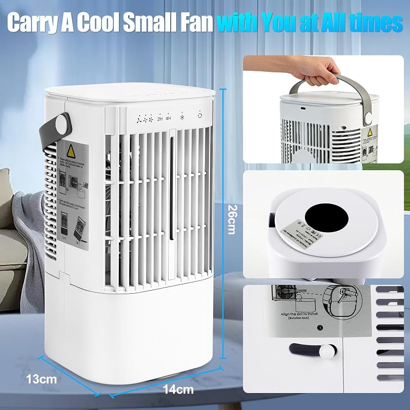Ventilatore mobile con serbatoio dell'acqua da 900 ml, timer 2/4 ore — foto 8 di 8