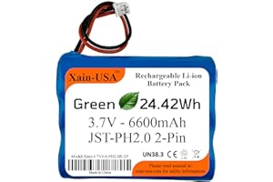 XAIN-USA 18650 3.7V 6600mAh 1S3P Rechargeable Li-ion Battery Pack, JST-PH2.0 2-pin Connector / Compatible with Simplehuman Mirrors ST3024, ST3026, ST3028, BT1080/ Arduino Projects/ Rak LoRa Board/ 2GIG Panel.