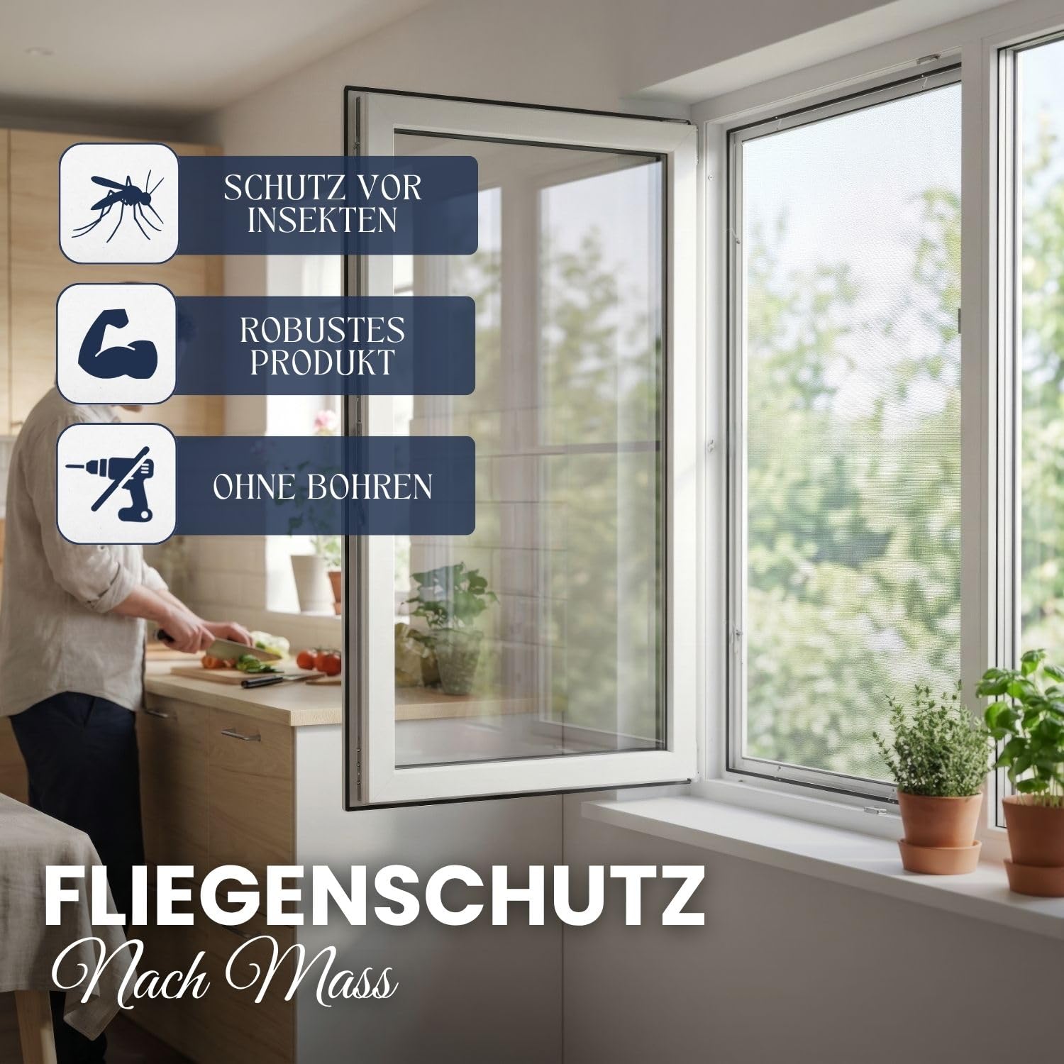 Rollmayer Fliegengitter Fenster Aluminiumrahmen Insektenschutz Fenster Selbstbausatz zuschneidbar stabiles Aluminium Moskitonetz Fliegenschutz einfache Montage (Weiß - 100 x 120 cm - BxH) 2