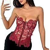 BIGFOX Corset Tops for Women, Going Out Lace Bustier Date Night Fashion Clothing Party Club Outfits Strapless Crop Tank Top