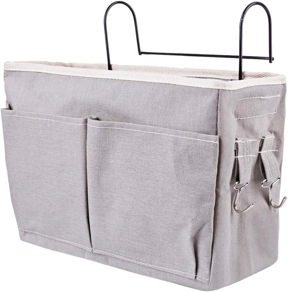 XSHION Bedside Storage Caddy Hanging Organizer Bag Holder Bunk Bed Organizer for Dorm Room,Hospital Bed Rails,Baby Bed -Grey